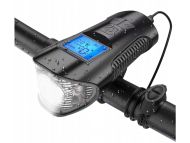 Voděodolné LED světlo na kolo (přední+zadní) s USB, tachometrem, el.zvonkem 150db