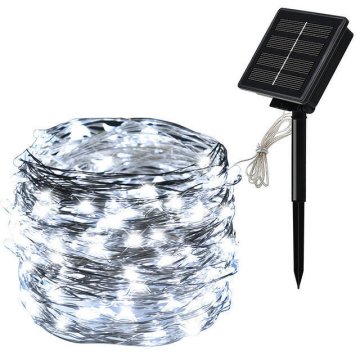Solární světelný řetěz se 100 LED 10 metrů - Studená bílá