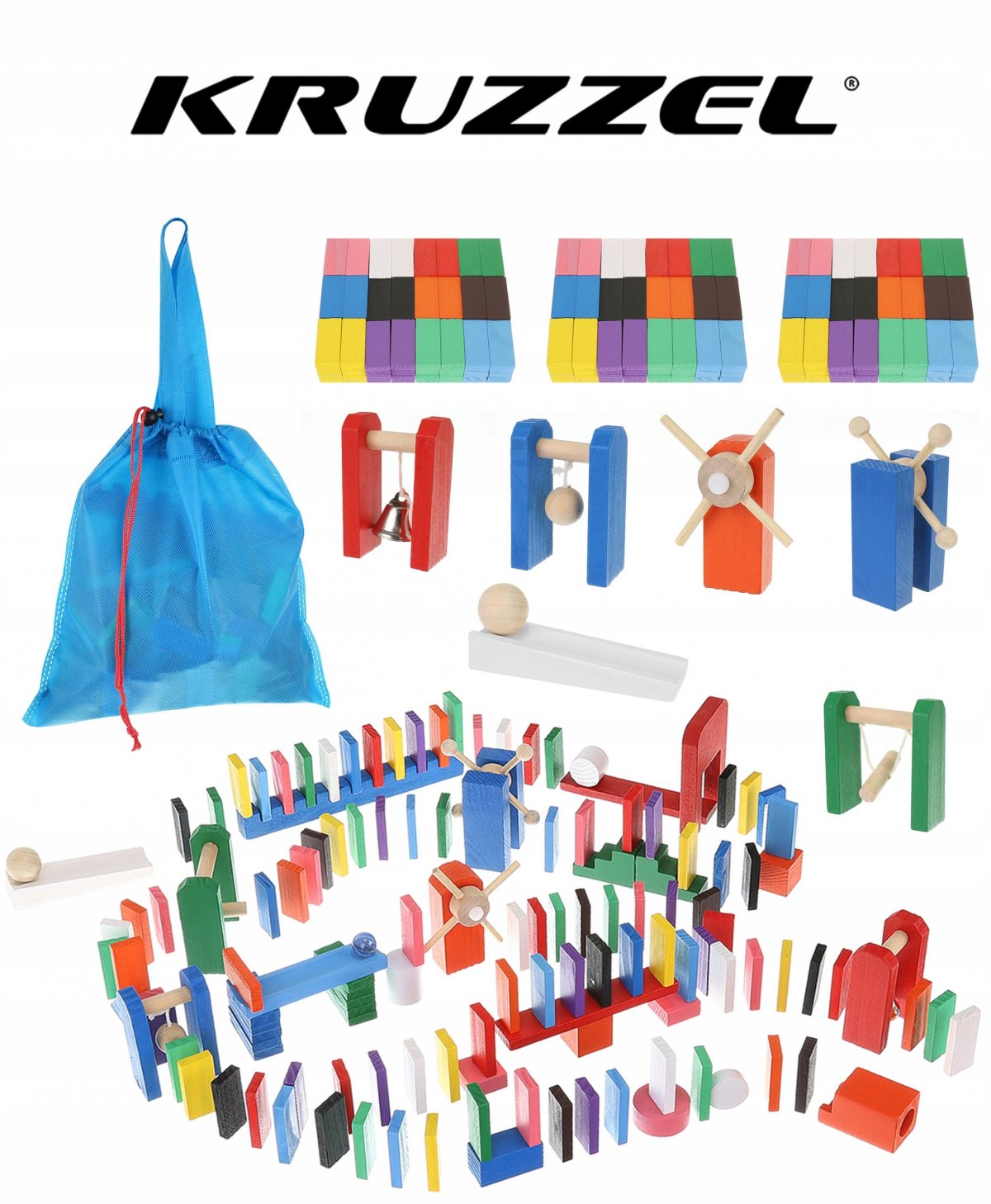 Dřevěné domino Kruzzel - Sada 1131 ks s překážkami Dřevěné domino Kruzzel - Sada 1131 ks s překážkami