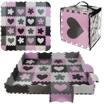Kontrastní pěnové puzzle 30 x 30 cm, 36 ks černo, šedo, bílo, růžové Kruzzel