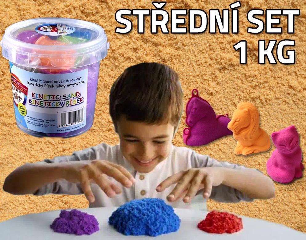 Tekutý kinetický písek - Kinetic Sand - střední set 1kg - plastový box Tekutý kinetický písek - Kinetic Sand - střední set 1kg - plastový box